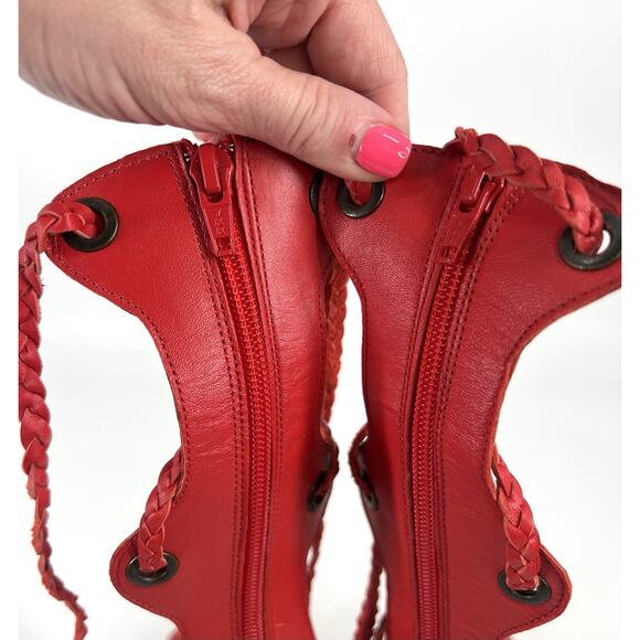 FREE PEOPLE Red Braided Leather Bondi Tall Gladiator Espadrilles Sandals - Picture 11 of 16